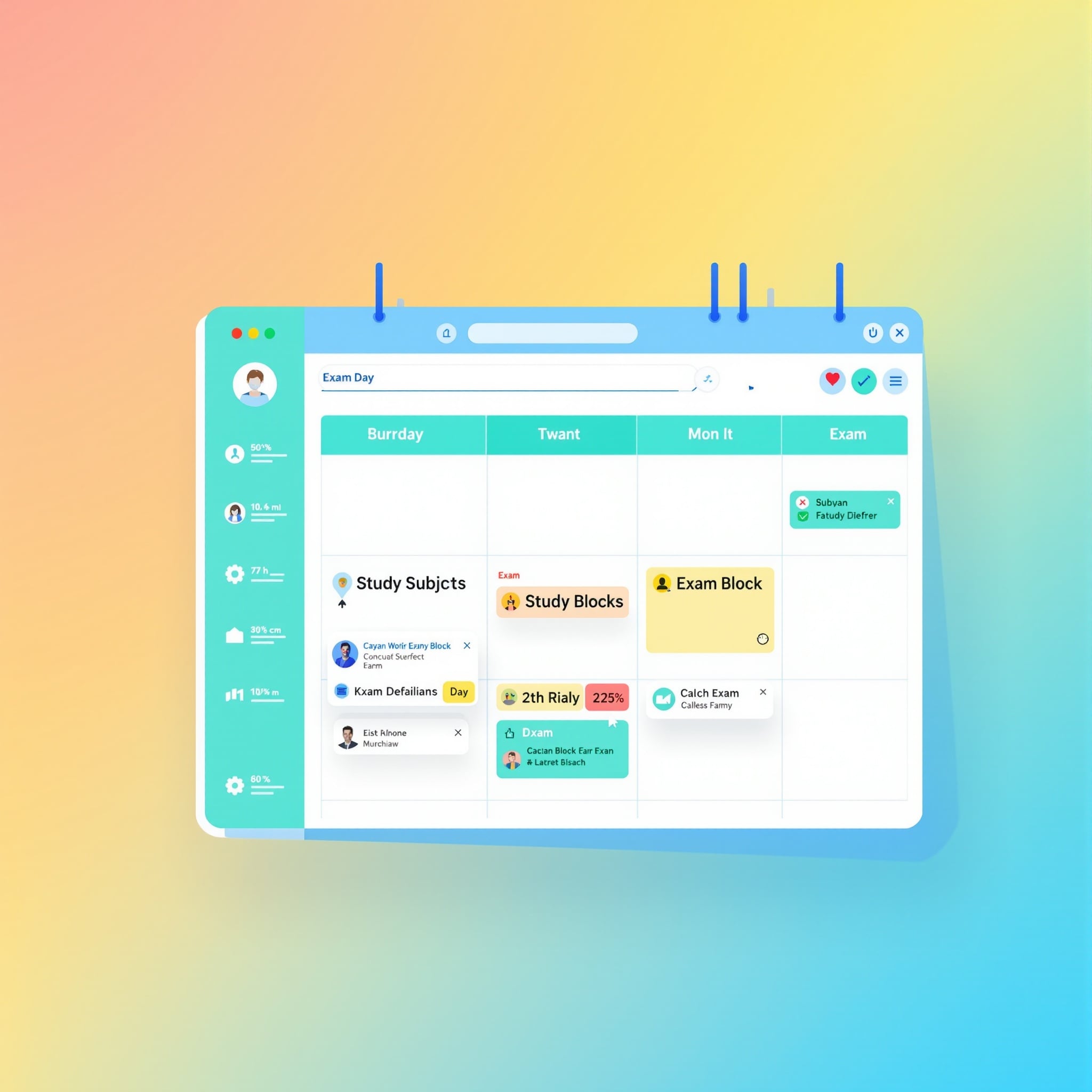 Calendário digital com sessões de estudo organizadas