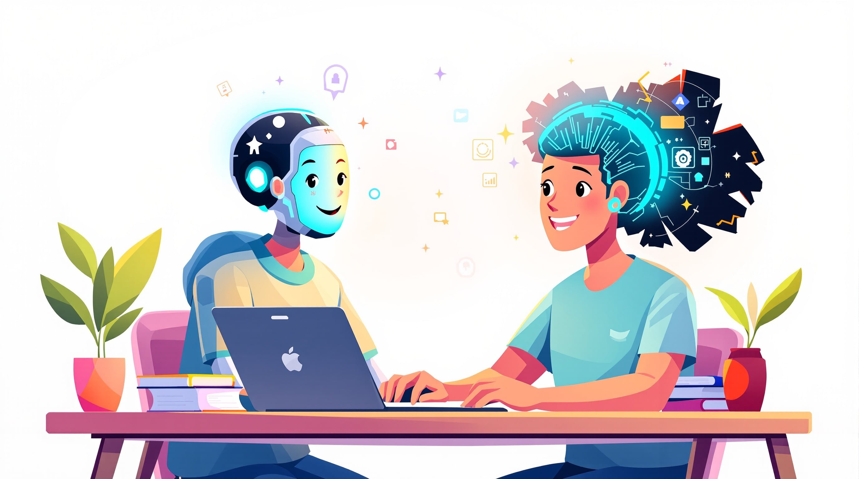 Estudante usando o Aplixy com assistente de IA holográfico